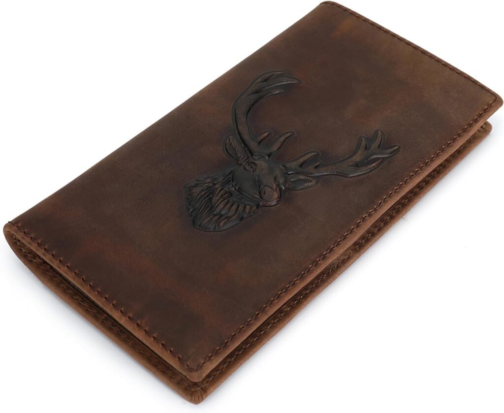 Leather Checkbook Holder Embossed Rodeo Wallet for Men (Brown - Long)