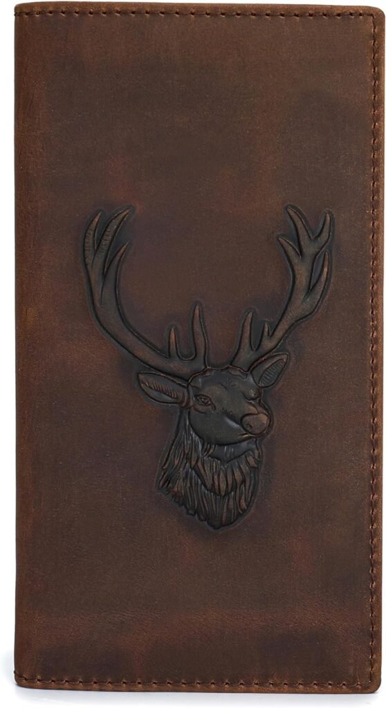 Leather Checkbook Holder Embossed Rodeo Wallet for Men (Brown - Long)