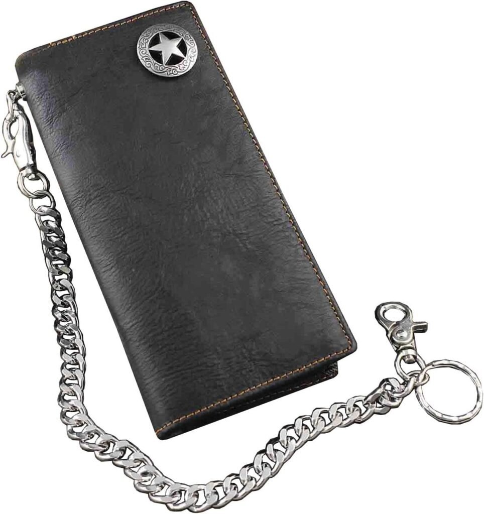 vogueteen Biker Rock Star Concho Mens Card Money Long Black Real Leahter Wallet With Chain