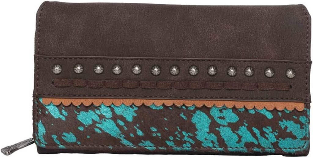 Montana West Womens Leather Wallet Clutch Western Tooled Studded w Hair