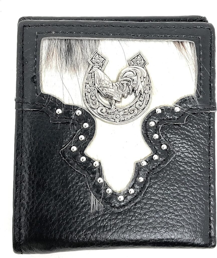 Western Genuine Woven Leather Cowhide Mens Bifold Short Wallet in Multi Emblem (Lone Star)