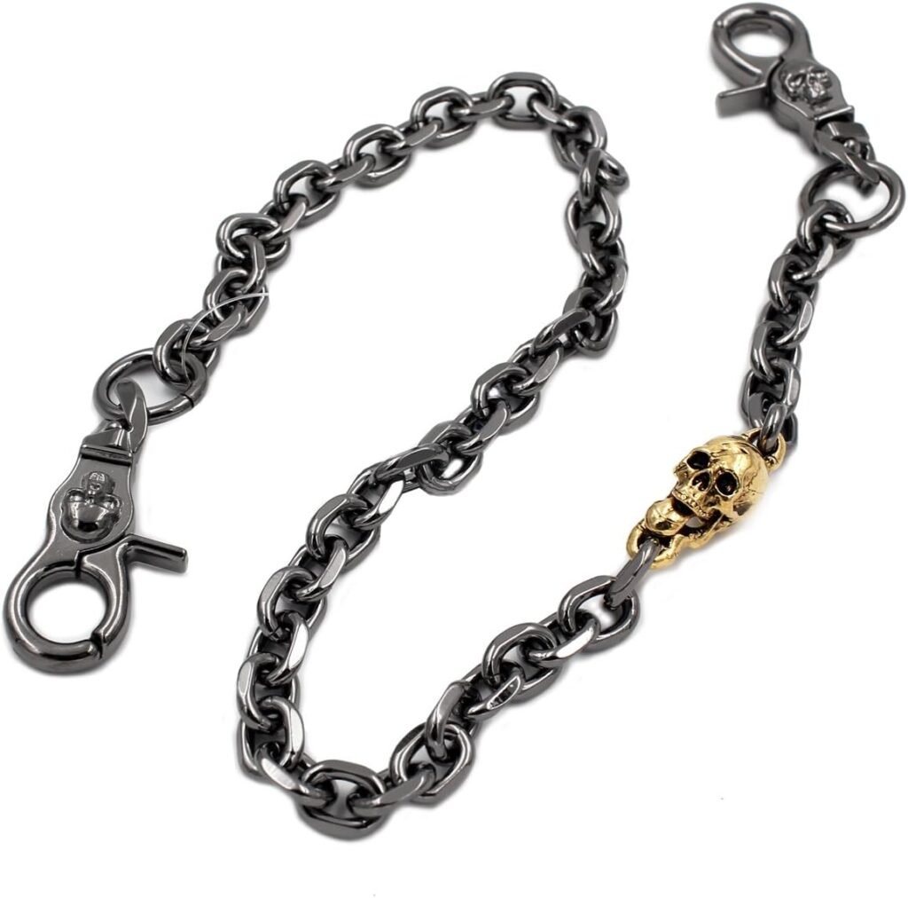 Gold Skull charm Cut Leash wallet chain Biker Punk Key chains