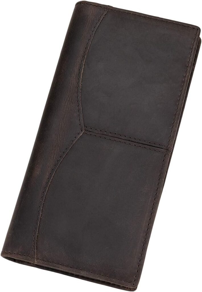 Itslife Mens RFID Vintage Look Genuine Leather Long Bifold Wallet Checkbook Wallets for Men