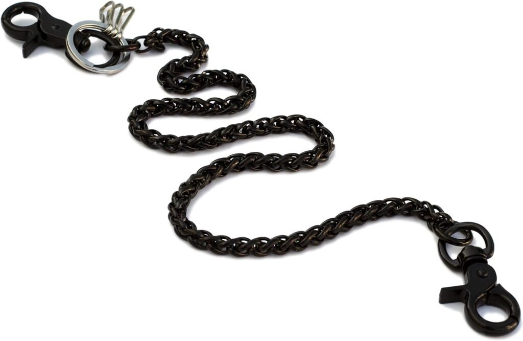 Spiral With 3 Clasp Stainless Steel Wallet Chain (13in ,unisex-adult, Black)
