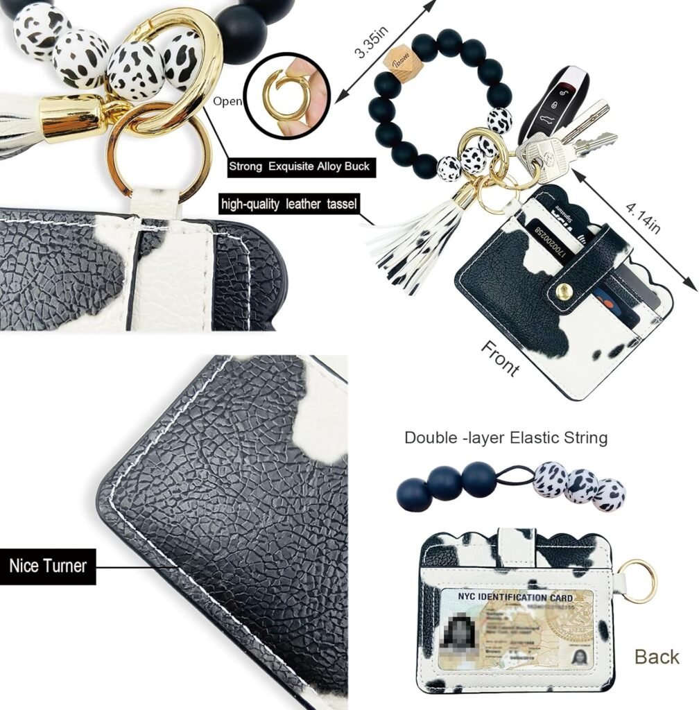 TSNSOEEO Keychain Wallet Wristlet Small Credit Card Holder Bracelet Key Chain Purse Bangle Tassel Beads Key Rings for Women