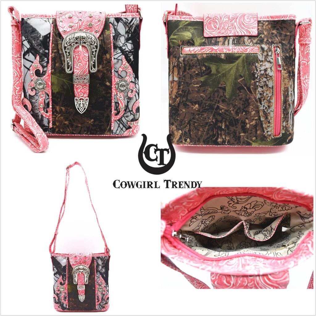 Western Style Camouflage Purse Concho Buckle Tooled Floral Country Studs Crossbody Women Handbag Shoulder Bag Wallet Set