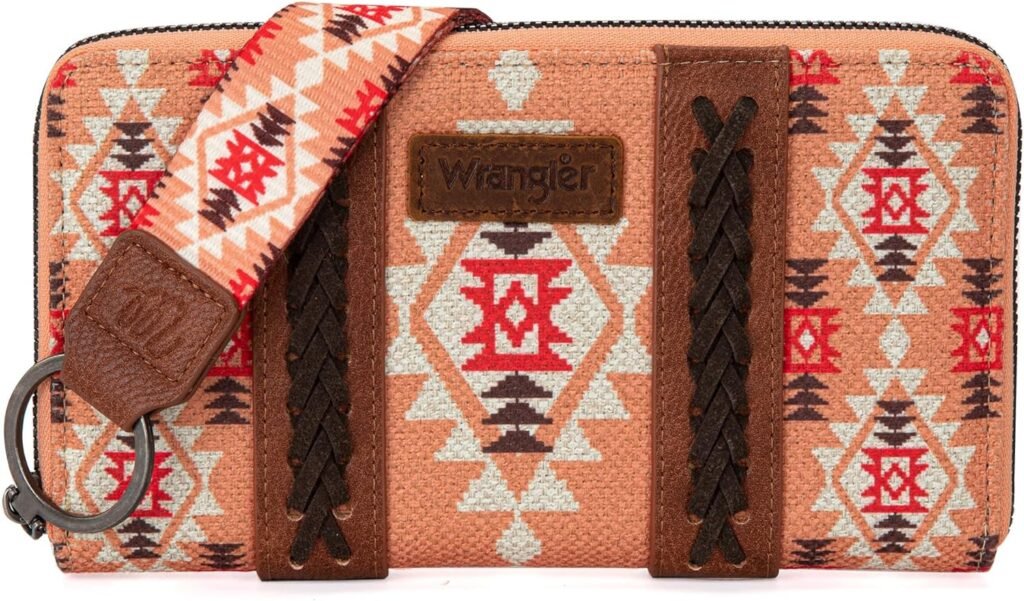 Wrangler Wallet Purse for Women Western Aztec Clutch Wristlet Wallet with Credit Card Holder