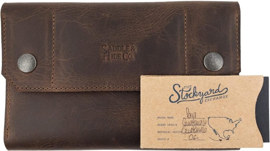 Saddle  Hide Co., Checkbook Wallet, Minimalist Organizer with Card Slot, Passport Holder, Travel Accessory, Full Grain Leather, Handmade, Bourbon Brown