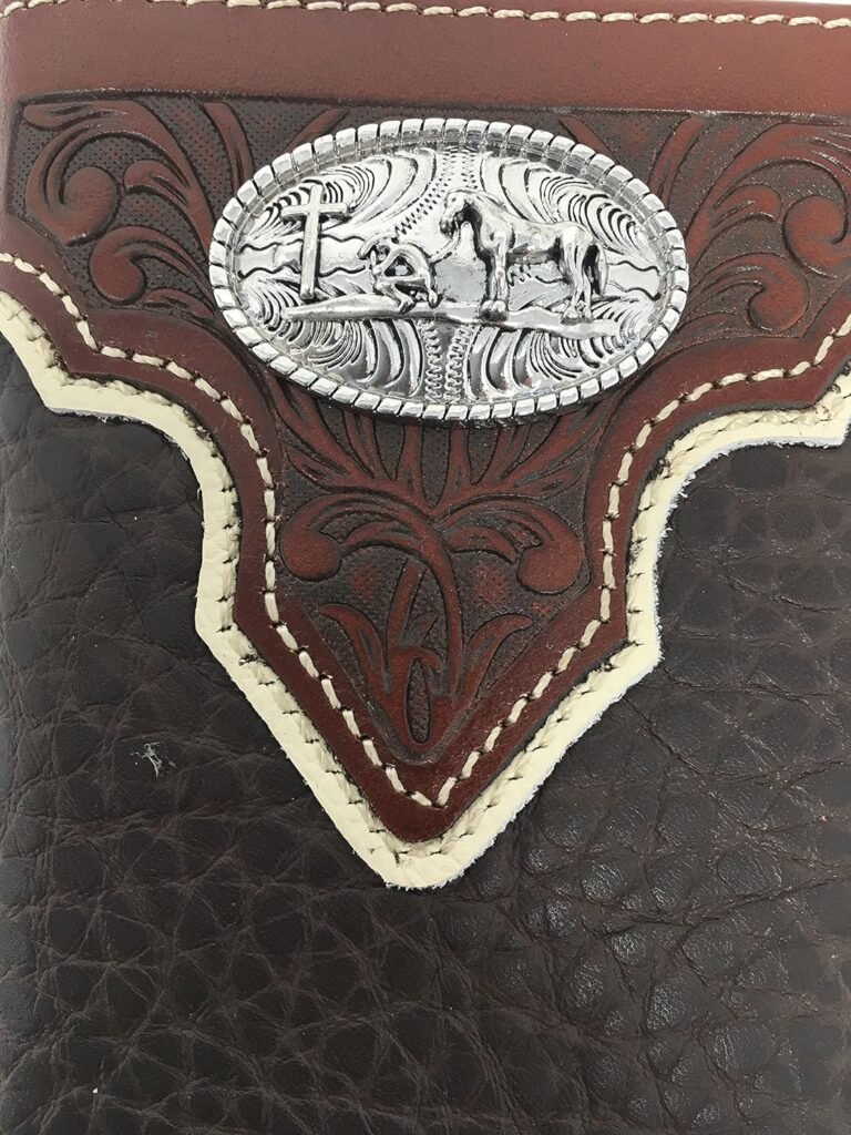 Texas West Genuine Leather Basketweave Bifold Wallet in Multi Emblem (Praying Cowboy)