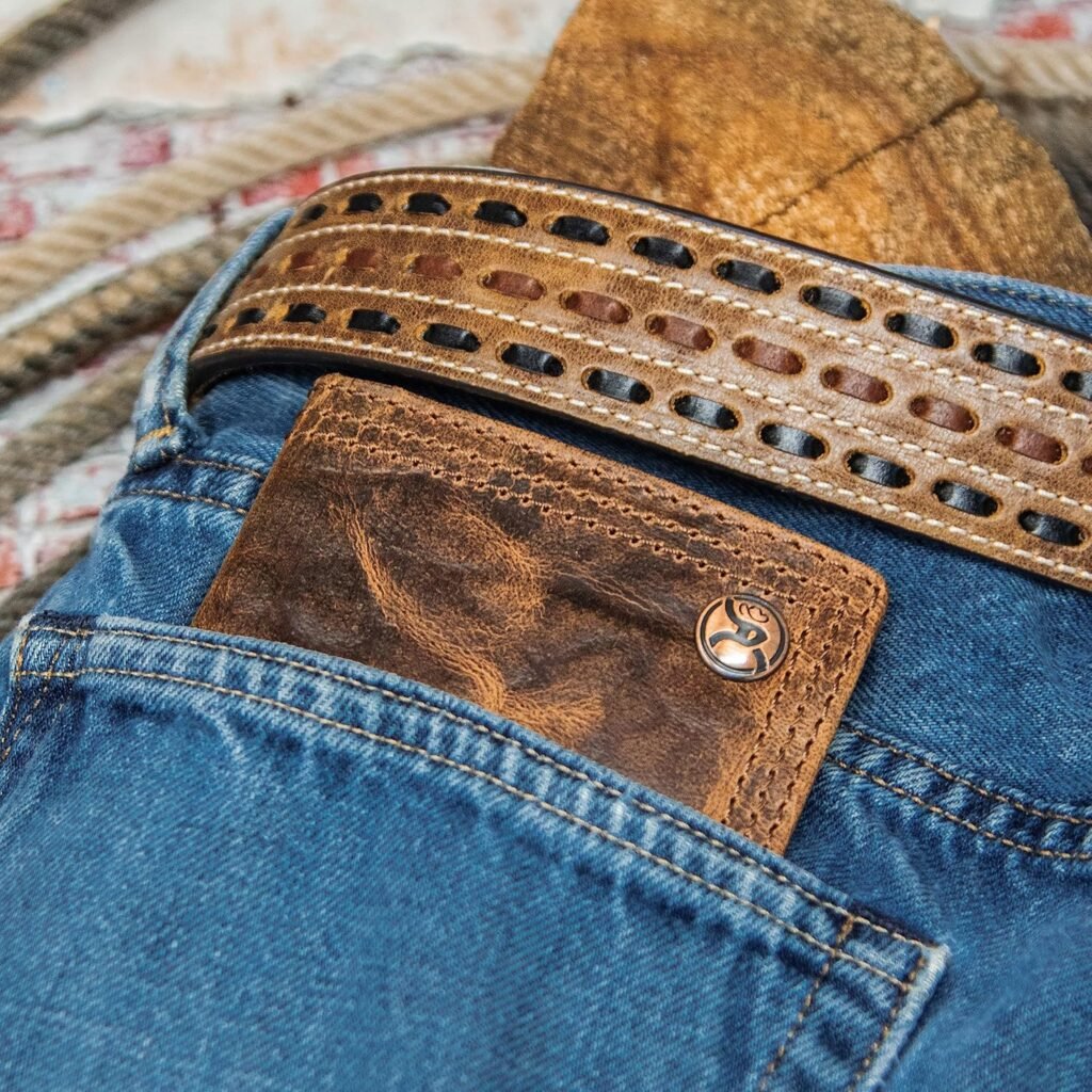 HOOEY Leather Mens Western Rodeo Wallet (Aztec Embossed - Brown)