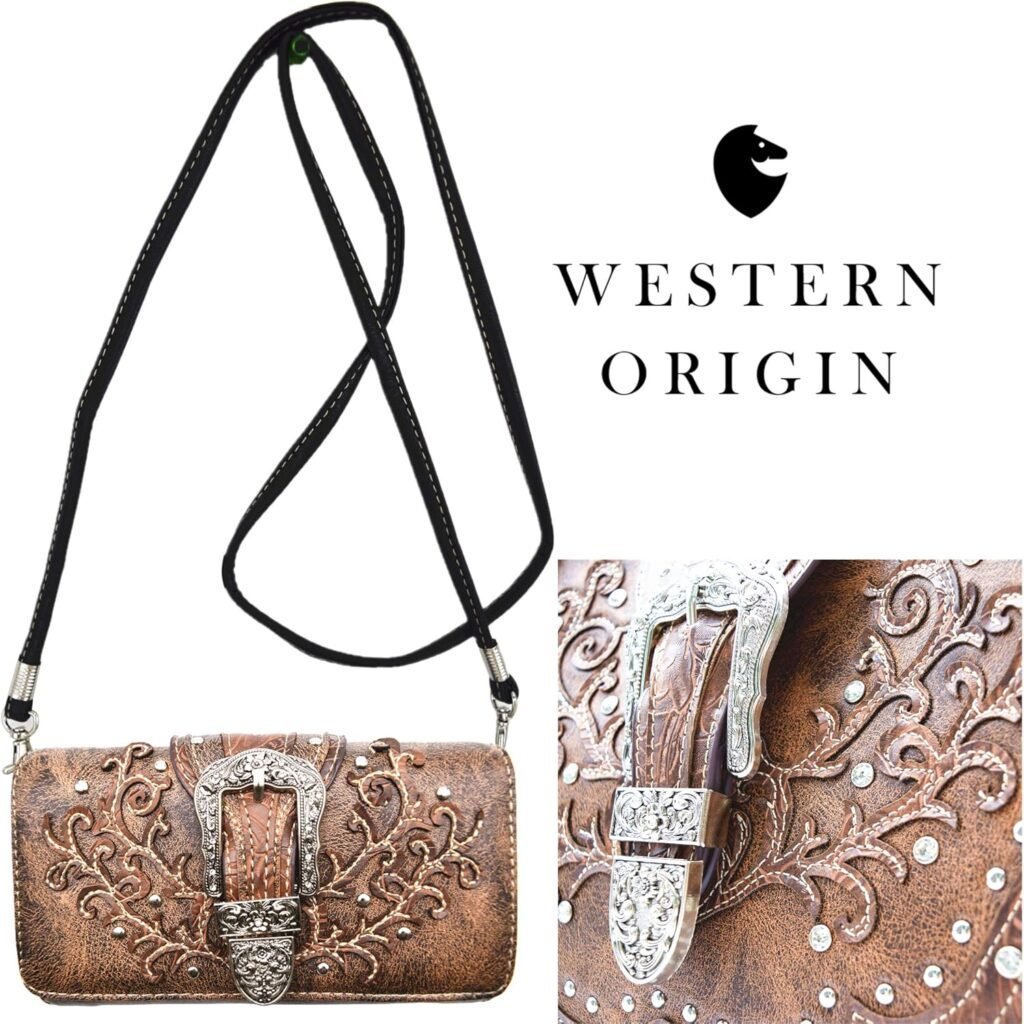 Western Style Tooled Leather Conceal Carry Purse Buckle Country Large Totes Handbag Women Shoulder Bag Wallet Set Brown